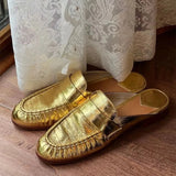 MQTIME  -  Fashion Designer Womens Shoes New Luxury Genuine Leather Muller Slippers for Woman Fashion Britain Casual Shoes Zapatos De Mujer