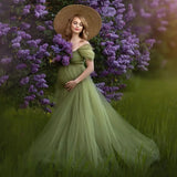  MQTIME  -  Sage Green Maternity Robes Photoshoot Customized Simple Tulle Ruffles Pregnancy Dresses For Photo Shoot Women Dress Baby Shower