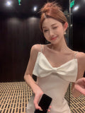 MQTIME  -  Woman Dress Elegant Bowknot Irregular Ruffles V Neck Sleeveless Splir Slim Mermaid Dresses Party Cocktail Temperament