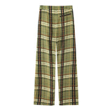 MQTIME  -  Vintage Green Plaid Long Straight Loose Pants For Women Causal High Waist Trousers Autumn New Women Pants Streetwear