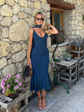 MQTIME  -  Sexy Spaghetti Strap Bodycon Ruched Summer Dress Women's Long Dress Fashion Elegant V-neck Holiday Summer Party Dress