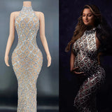 MQTIME  -  Embellished Maternity dress for pregnancy photoshoot  Sexy sparkling Rhinestone  Ladies evening sleeveless Dresses