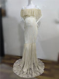  MQTIME  -  Ruffles Lace Maternity Dresses For Photo Shoot Shoulderless Fancy Pregnancy Dress Long Pregnant Women Maxi Gown Photography Prop
