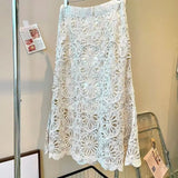 MQTIME  -   spring/summer skirt hooked cut-out sequin cotton slimming skirt niche concept embroidered mid-length model