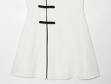 MQTIME  -  Women White Sleeveless Mini Cheongsam Dress Mandarin Collar Chinese Frog Knot Button A Line Dresses Lady Fashion Party Robe