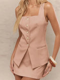 MQTIME  -  Urban Vest Mini Skirt Set Women Fashion Single-breasted Tank Slim Hip Package Mini Skirts 2025 New Summer Lady Suit Summer