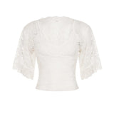 MQTIME  -  Y2k Lace Patchwork V Neck Short Sleeve Sheer Slim Sexy All Match Top Female