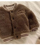 MQTIME  -  Toddler Boy Lamb Woolen Jacket Thick Letter Embroidery Kids Girl Warm Coat Single Button Closure Baby Boy Winter Baseball Jacket