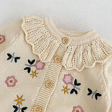  MQTIME  -  Baby Girls Knitting Cardigan Flower Embroidery Long Sleeve Cardigan Coat Spring Autumn Toddler Baby Girls Sweater Coat