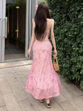 MQTIME  -  Women Dress Sexy Sleeveless Slash Neck Blooming Slim Floral Printed Bow Backless Hollow Out Elegant Party Dresses Ladies