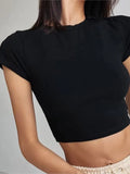 MQTIME   - Cotton Crop Tops T shirt Women  Female Summer Cropped Bodycon T-Shirts Fashion O-neck White y2t Tshirt Sexy Short Tees