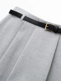 Mqtime Spring Summer Shorts Women Preppy Style School Box Pleated Skort With Belt Side Zipper Mid Waist Gray Mini Shorts For Woman