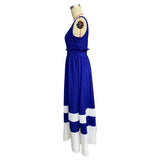 MQTIME  -  Female Navy Beach Dress Fashion Casual Slash Neck Spaghetti Straps Summer Sleeveless High Waist Street Long Sundress