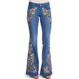 MQTIME  -  Embroidered Jeans Women's ting Washed Denim Jeans, Flare Pants, Casual, Mid Waist, Fashion