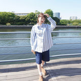MQTIME  -  Casual Women's Colorful Stripe Shirts Loose Lapel Single Breasted Long Sleeve Female Blouse 2025 Summer Lady Chic All-match Tops