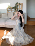 MQTIME  -  Women Ruffles Casual Korean Fairy Dress Female Summer Lace-up Vacation Party Dress Elegant Vintage Floral Midi Dress