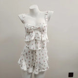  MQTIME  -  Floral patchwork camisole shorts pajama set, rustic style, spring and autumn pure desire thin home clothes for girls