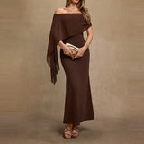 MQTIME  -  Fashion High Waist Temperament Long Dress Elegant Irregular Solid Party Dress Sexy Off Shoulder Draped Wrap Hips Dress