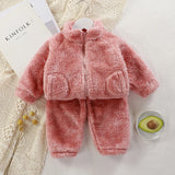 MQTIME  -   Children Fluffy Winter Suit Boys Girls Plush Thermal Sets Kids Autumn Flannel Coats+Pants 2Pcs Outfits Toddler Fleece Clothing