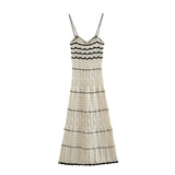 MQTIME  -  Summer New Fashion Women's European And American Style French Hollow Knitted Suspender Long Skirt Temperament Dress
