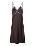 MQTIME  -  Women Sexy Lace Patchwork Sling Dress Chic V-neck Off-shoulder Backless Satin Loose Vestidos New Lady Vacation Street Gowns