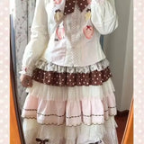 MQTIME  -  Japanese Style Kawaii A-line Women's Skirts Vintage Pink Brown Polka Dot Cake Design Skirt Lolita Casual Clothing Summer