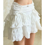 MQTIME  -  French Style White Mini Skirts Holiday Casual Kawaii High Waist A-line Skirt Sweet Girl Kpop Y2k Skirt for Women Summer