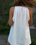 MQTIME  -  New Women's Fashion Versatile Sleeveless Lace Crochet Splicing Hollow Out Casual T-Shirt Top