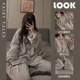 MQTIME  -   new Teen Girls Autumn Winter Warm Pajamas Women Fleece Loungewear Soft Ladies Homewear Lady Loose Breathable Casual Set Woman
