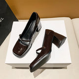 Mqtime The New British High-end Small Leather Shoes Vintage Temperament Girl Trend Square Toe Single Shoe Woman