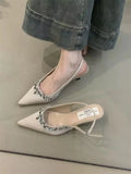 MQTIME  -  Designer Crystal Pointed Toe Women Sandals Shoes Fashion Shallow Singbacks Shoes Elegant Street Style High Heel Sandals