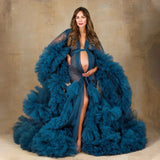 MQTIME  -  Luxury Customized Maternity Dresses for Photoshoot Tulle Robe Wedding Bridal Sleepwear Nightwear Front Split BabyShower Gown
