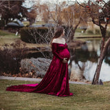  MQTIME  -  Pleuche Long Maternity Photography Props Pregnancy Dress Sexy Shoulderless Maxi Gown Clothes For Pregnant Women Photo Shoot