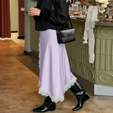  MQTIME  -  Fashion Women Lace Patchwork Skirt Elegant Solid Split A Line Midi Skirts Female 2026 Spring Summer Casual Chic Lady Clothes