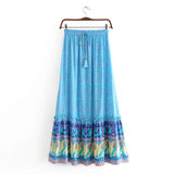 MQTIME  -  Women Bow Tassel Elastic Waist Wood Ears Ruffles Lace Swing Skirts Beach Holiday Orange Feather Floral Print Long Skirt