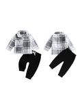 MQTIME  -  Infant Winter Clothes Set Warm Plaid Fleece Lapel Neck Button Down Long Sleeve Shirt and Pants Outfit for Baby Boy