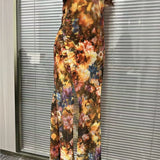 MQTIME  -  Boho Floral Maxi Dress Woman Sexy Square Collar Ruched Split Bodycon Long Dress New Summer Puff Sleeve Ruffle Party Dress