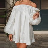 MQTIME  -  Sexy One Shoulder Backless Dress Vintage Floral Print Mini Dress For Women Elegant Loose Long Sleeved Beach Vacation Dress