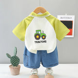 MQTIME  -  Summer Kids Boy Clothes Korean Fashion Cute Cotton Short Sleeve Tops+Denim Shorts Baby Boutique Clothing Children's Sets BC2127