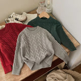  MQTIME  -  Girls Sweater Autumn Winter Children Cotton Solid Thicken Warm Baby Pullovers Retro Loose Round Collar 2-8Y Kids Boy Knitwear
