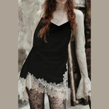 MQTIME  -  Cute Elegant Party Dress Lace Satin Paneled Sexy Hot Waist-cinching Date Lady Dresses Retro Figure-flattering Women Clothing