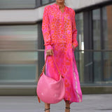 MQTIME  -  Sexy Leopard Printed Long Sleeve Vestidos Dress Fashion Stand Collar Loose Commute Robes Elegant Lady Pocket Side Split Dresses