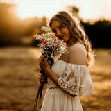  MQTIME  -  Boho Two Piece Women's Set Vintage Lace Top & Skirt Bohemian Maternity Photo Session Dresses Off The Shoulder Bella
