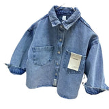 MQTIME  -  Children Boy Autumn Denim Jackets Cotton Sticker Pockets Infant Baby Boys Outerwear Loose Korea Turn Down Collar Little Boy Coat