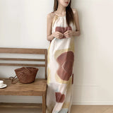 MQTIME  -  Elegant Sexy sleeveless tie dye print slip Dress korean fashion Fairy A-line Vestidos Women Beach loose split Dresses