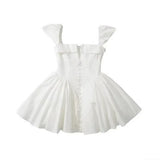 MQTIME  -  New Square Collar Cuffed Dress with Waist cinching and slimming A-line Short Skirt
