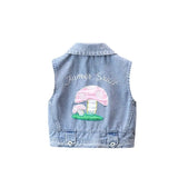 MQTIME  -  2-8 Years Old Girls Denim Vest Turn Down Collar Sleeveless Kids Cartoon Jean Jacket Spring Autumn Casual Kids Outerwear