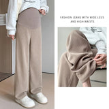 Mqtime Spring Autumn Fashion Maternity Straight Pants Wide Leg Loose Across High Waist Trousers Clothes for Pregnant Women Pregnancy