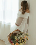 MQTIME  -  ﻿ Maternity Photoshoot Dress Long Sleeve knit Off Shoulder Maxi Gown Pregnancy Pictures maternity dress photoshoot Baby Shower