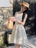 MQTIME  -  Korean Beige Polka Dot Sexy Party Prom Short Dress Women Retro Elegant Sleeveless Backless Halter Bandage Mini Dress Summer New